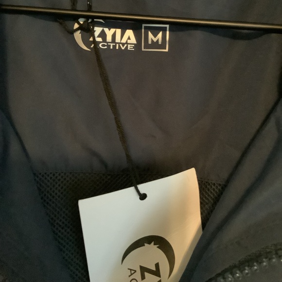 Zyia Active Rainbow Sleeve Hooded Bomber Jacket Navy Medium - Picture 3 of 6